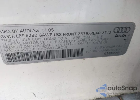 2006 Audi A6 3.2 из США, поврежденный, VIN WAUDH74F46N103500